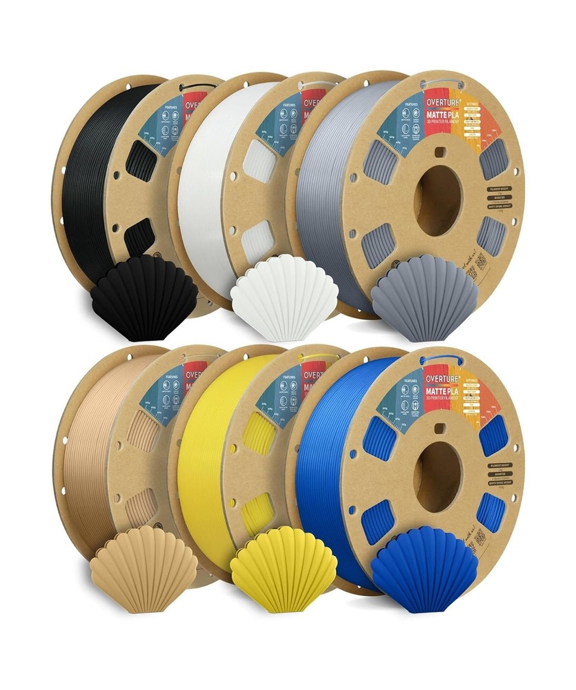 OVERTURE 6KG Bundle Matte PLA 3D Printer Filament 1.75mm, Matt Surface & Low ...