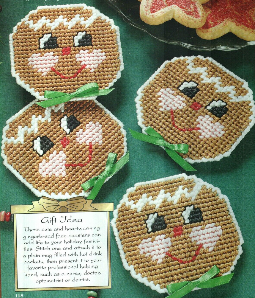 SWEET FACE COASTERS GINGERBREAD CHRISTMAS PLASTIC CANVAS PATTERN INSTRUCTIONS