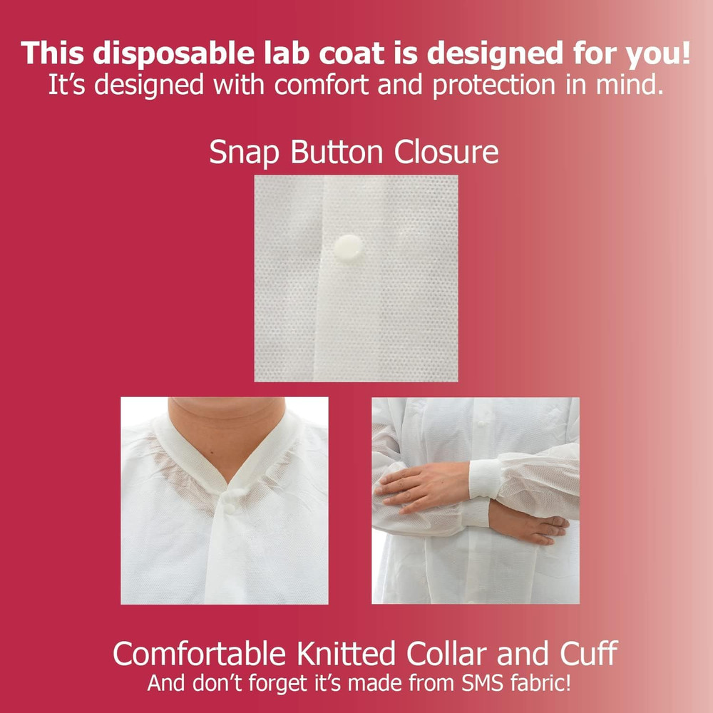Disposable SMS Lab Coat, No Pockets, White