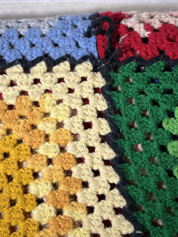 Crochet Afghan Handmade Granny Square Multicolor Sofa Couch Throw Blanket READ