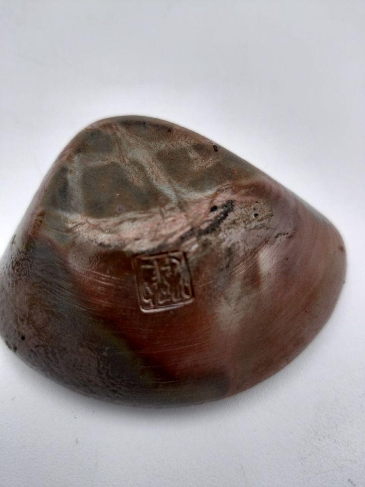 Vintage Japanese Kogo Shell Incense Container Clam Shell Bizen Ware Kimura Toho