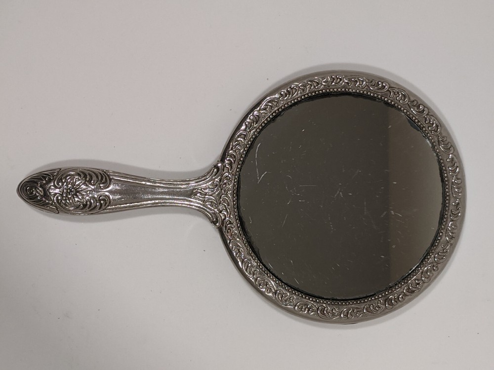 Victorian Hand Held Silver Plated Mirror Vintage