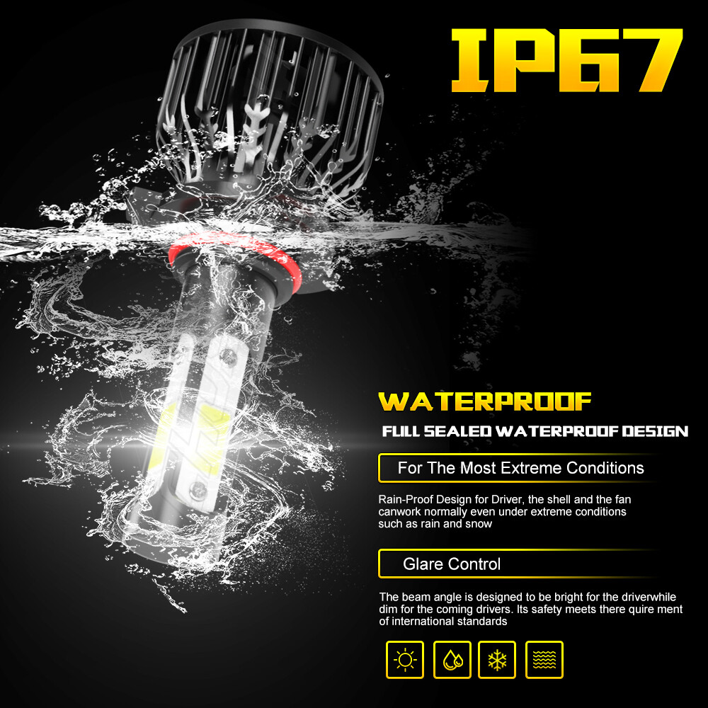 10000K 9012 HIR2 LED Headlight Bulbs Kit High Low Beam Super Bright Combo White