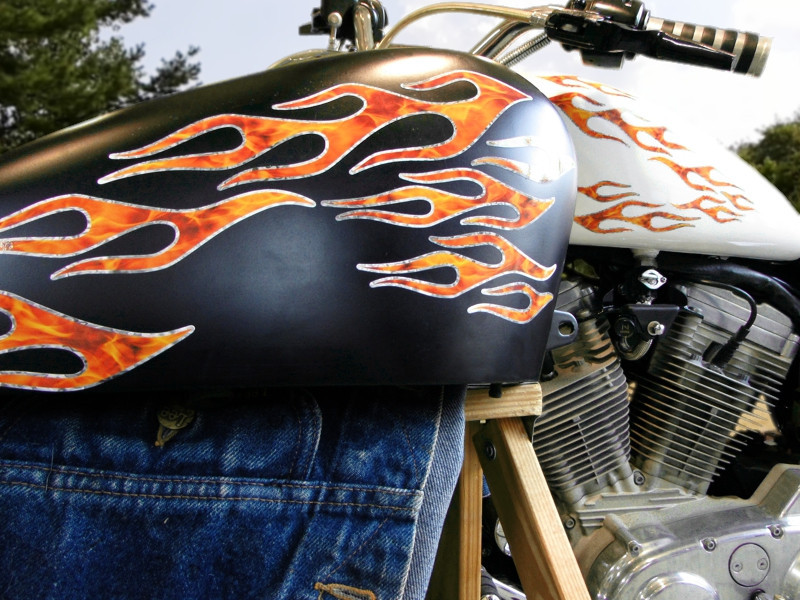 Old school Flame decals - 28pc set - True Fire & Silver Foil - for motorcycle