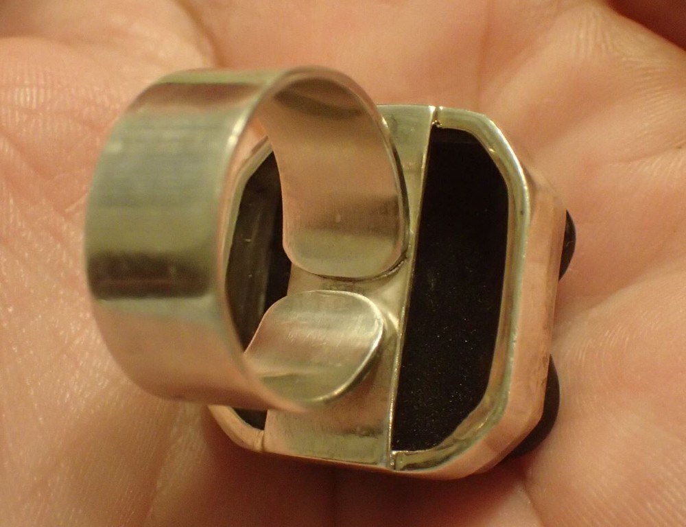 Carved Onyx Scorpion Sterling Silver Ring. Adjustable