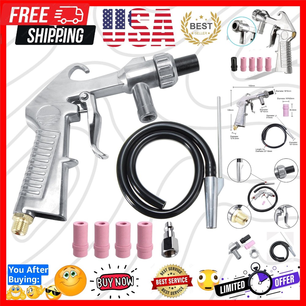 Sand Blaster Kit Blasting Sandblaster Siphon Feed Gun Nozzle Rust Remove Abra...