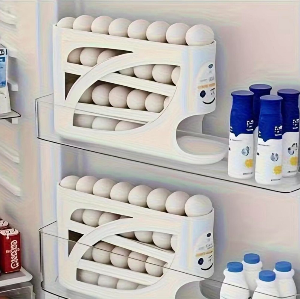 4-Tier Rolling Egg Holder for Refrigerator Storage