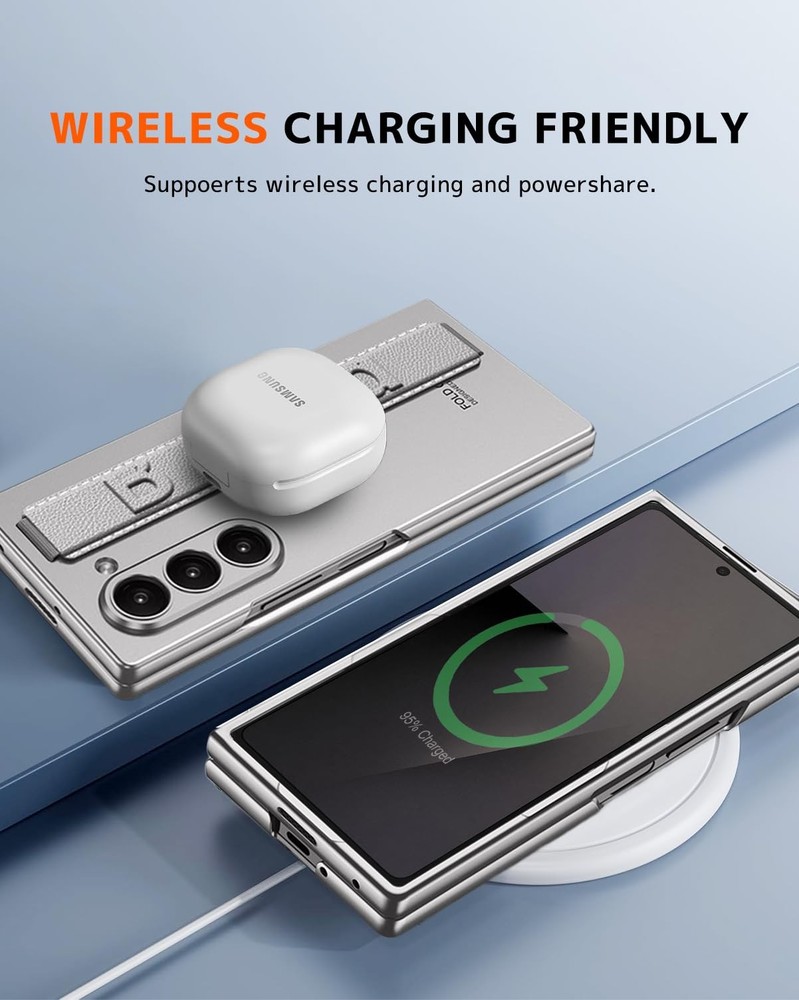 NINKI Galaxy Z Fold 7 Wrist Strap Case Grip Screen Protector Grey