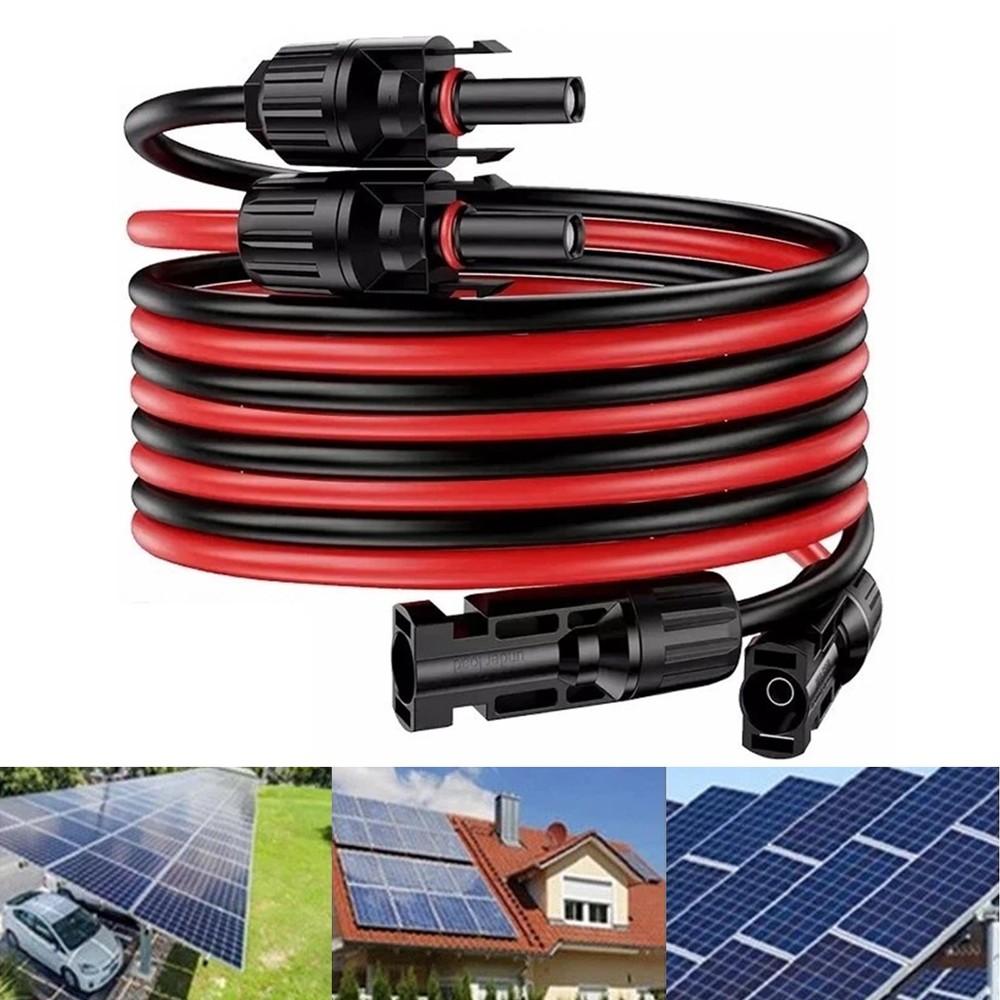 10AWG Solar Panel Extension Cable 50FT Black+Red Cable Flexible Wire Connectors