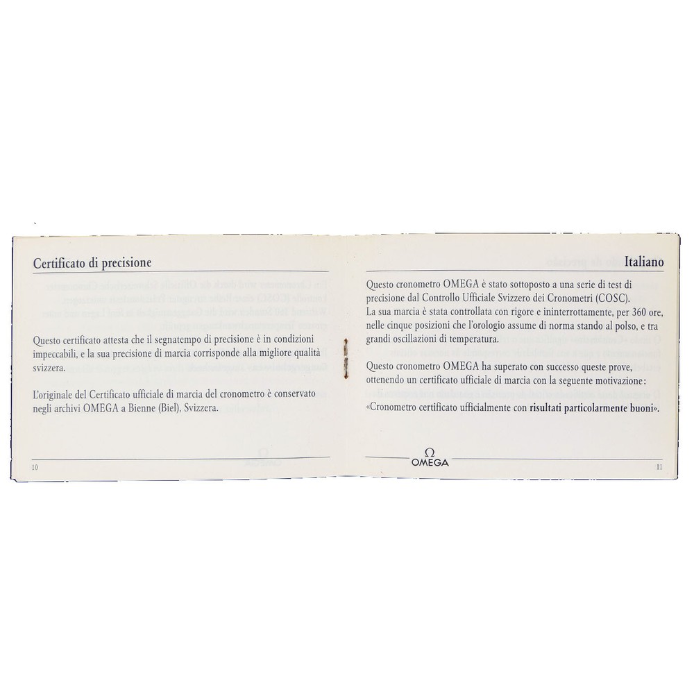AUTHENTIC OMEGA CHRONOMETER CERTIFICATE BOOKLET - OPEN CERTIFICATE