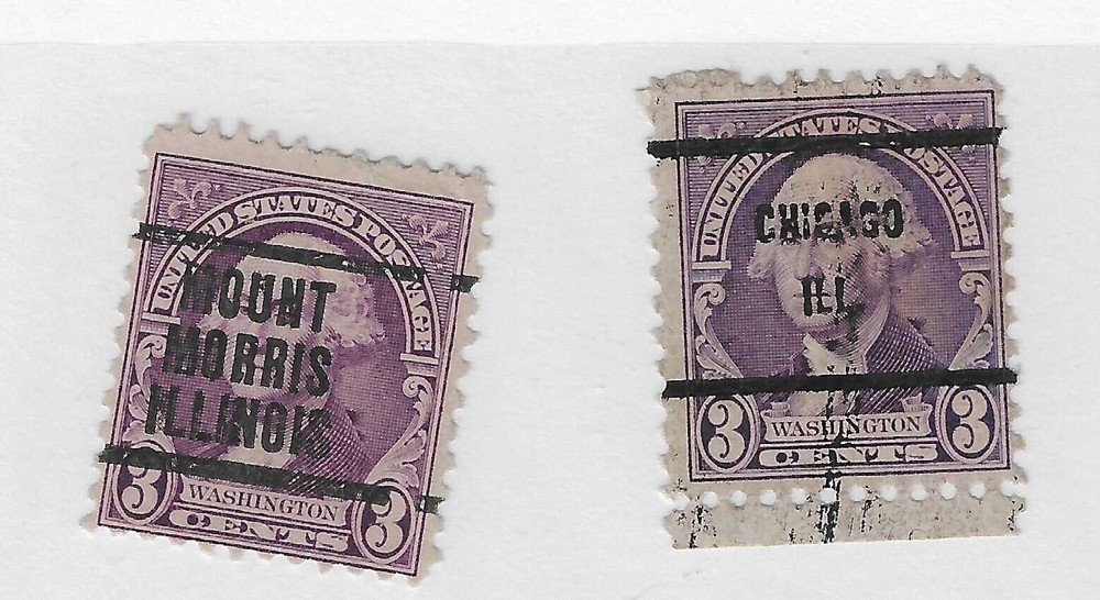US Scott 720, 3 cent violet, two precancels, 1932