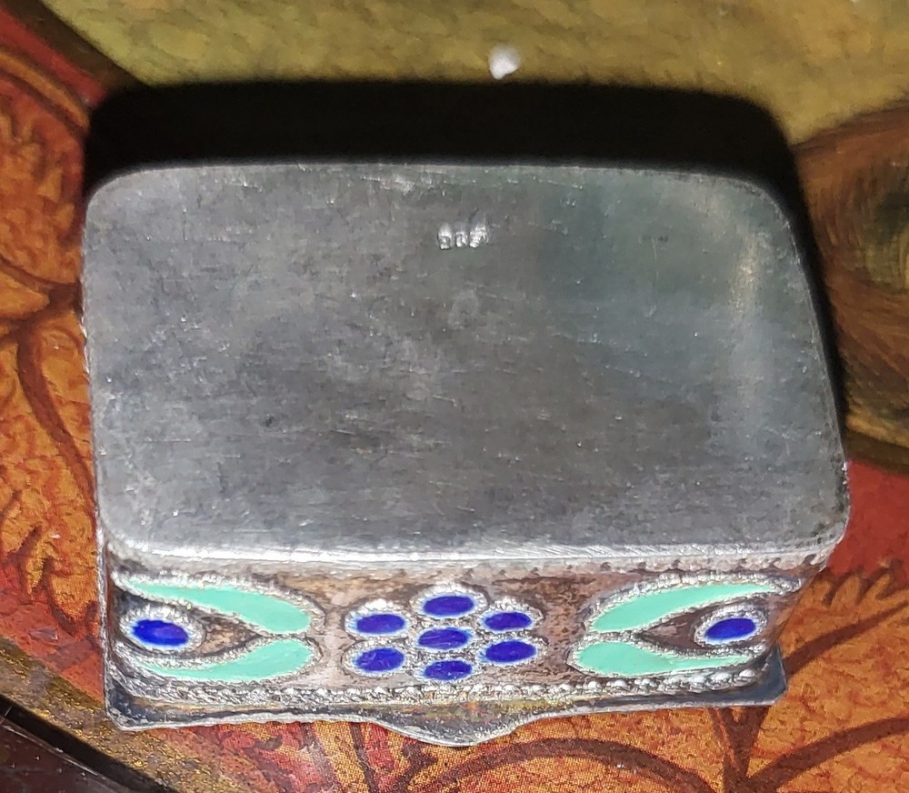 Sterling Silver Hand Painted Trinket Pill Box