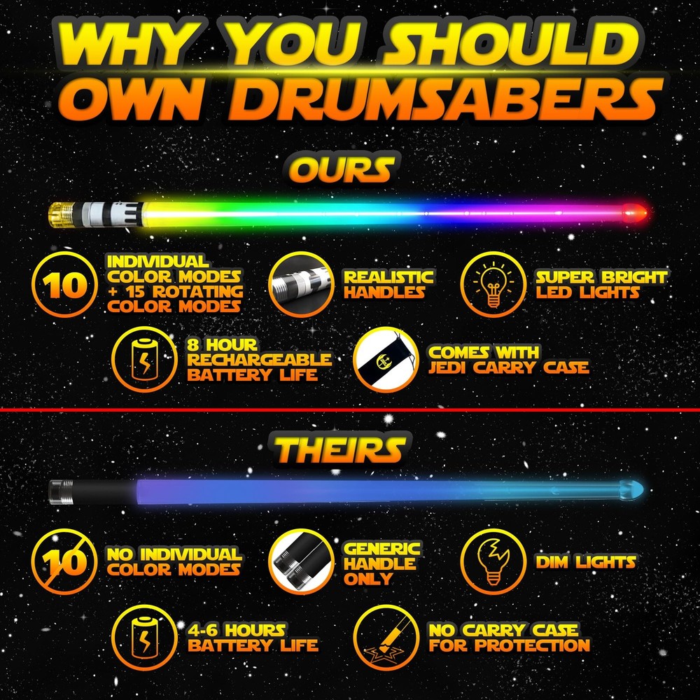 Lightsaber Drum Sticks Light Up Star DrumSticks Wars Lighted LED Multi
