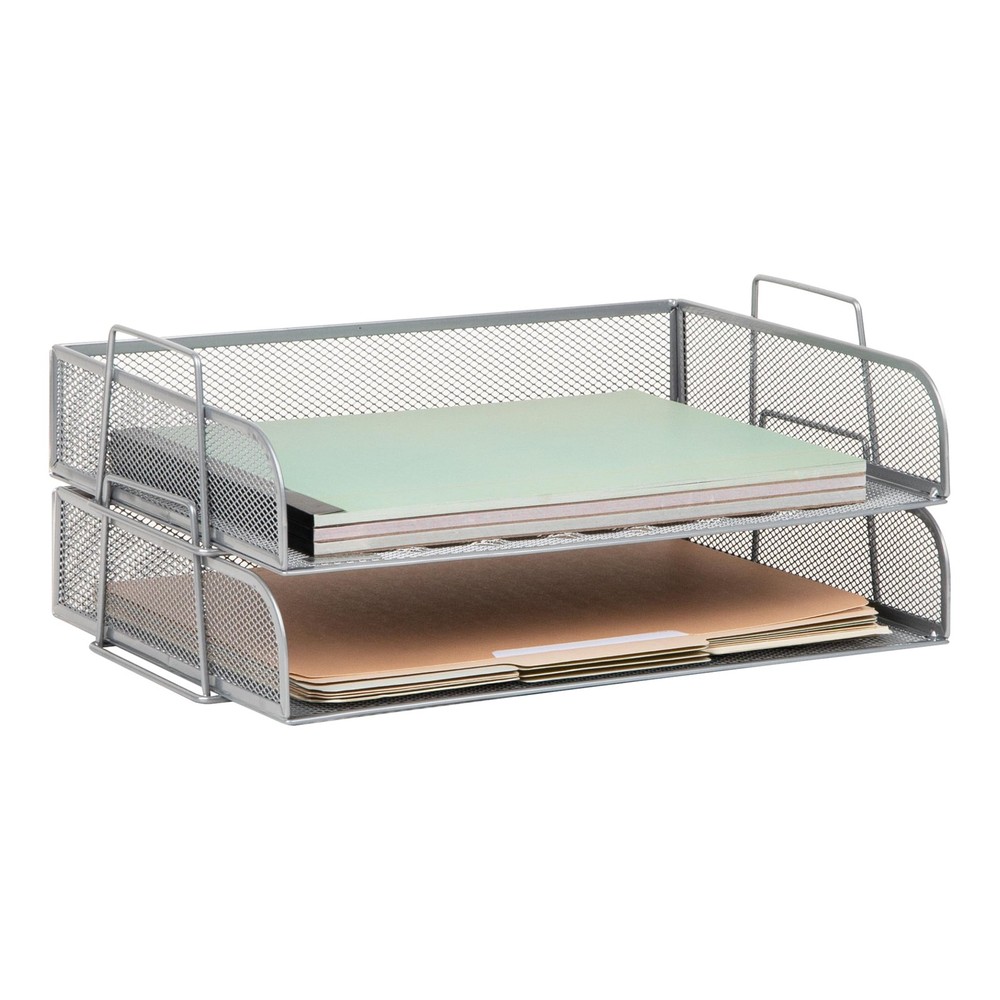 Stackable Tray, Desktop Organizer, File Storage, Office, Metal Mesh, 2 Pcs., ...
