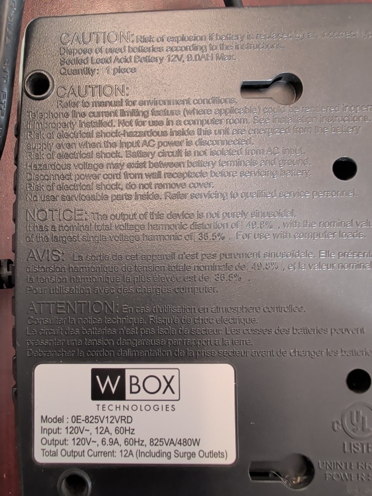 WBox Technologies 825VA AVR Battery Backup Surge Protector 11 Socket Input