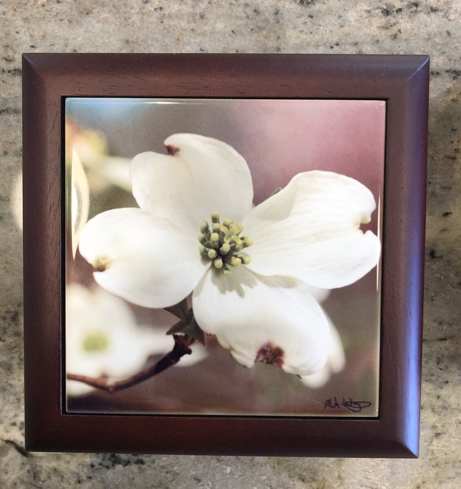 Flower Photo Tile Cover Keepsake Box. New In Box.