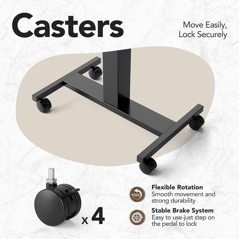 Adjustable Sit Stand Mobile Desk Ergonomic Rolling Table Lockable & Portable New