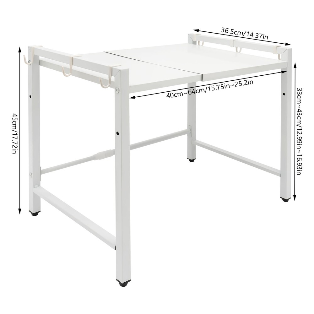 Extendable Microwave Oven Rack, 2-Tiers Adjustable Microwave Stand White Shelf