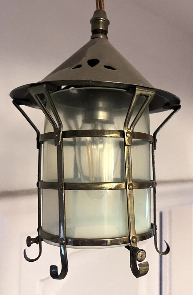 Arts & Crafts Vaseline Glass Ceiling Lantern