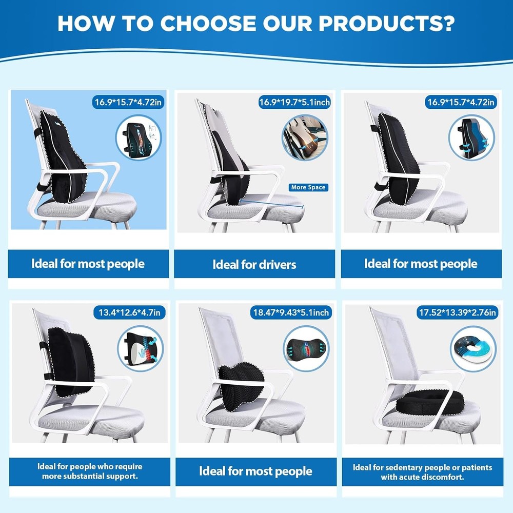 Niceeday Lumbar Support Pillow for Office Chair Car Back Support Pillow, Memory