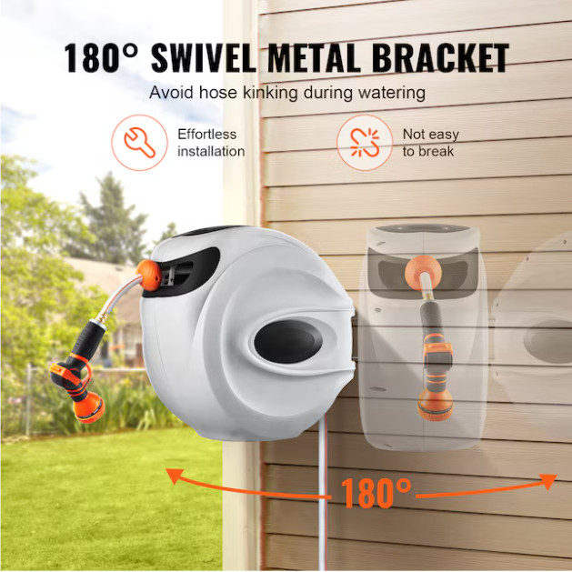 VEVOR Retractable Brass 130-ft Wall-mount Hose Reel
