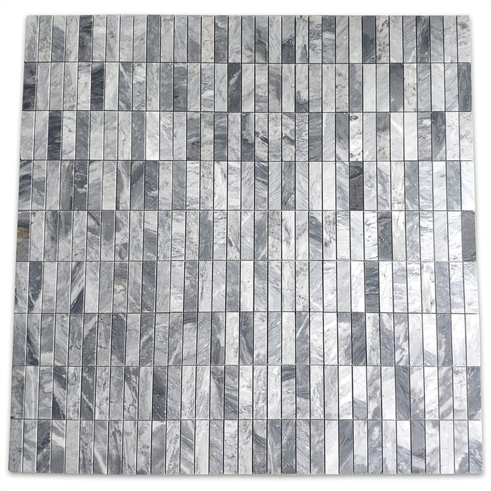K7GXP 1x4 Bardiglio Gray Marble Stacked Rectangular Mosaic Tile Polished