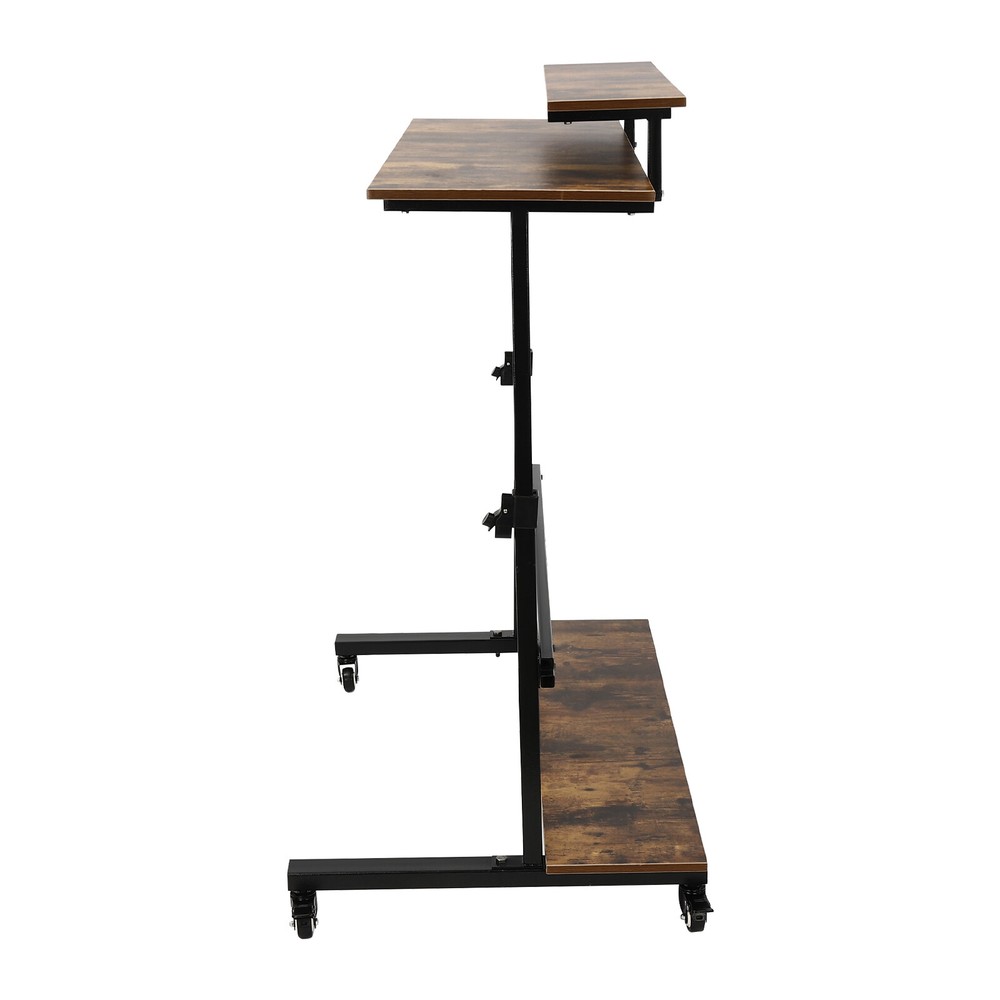 Rolling Laptop Desk Adjustable Height Computer Table Stand up Office Workstation