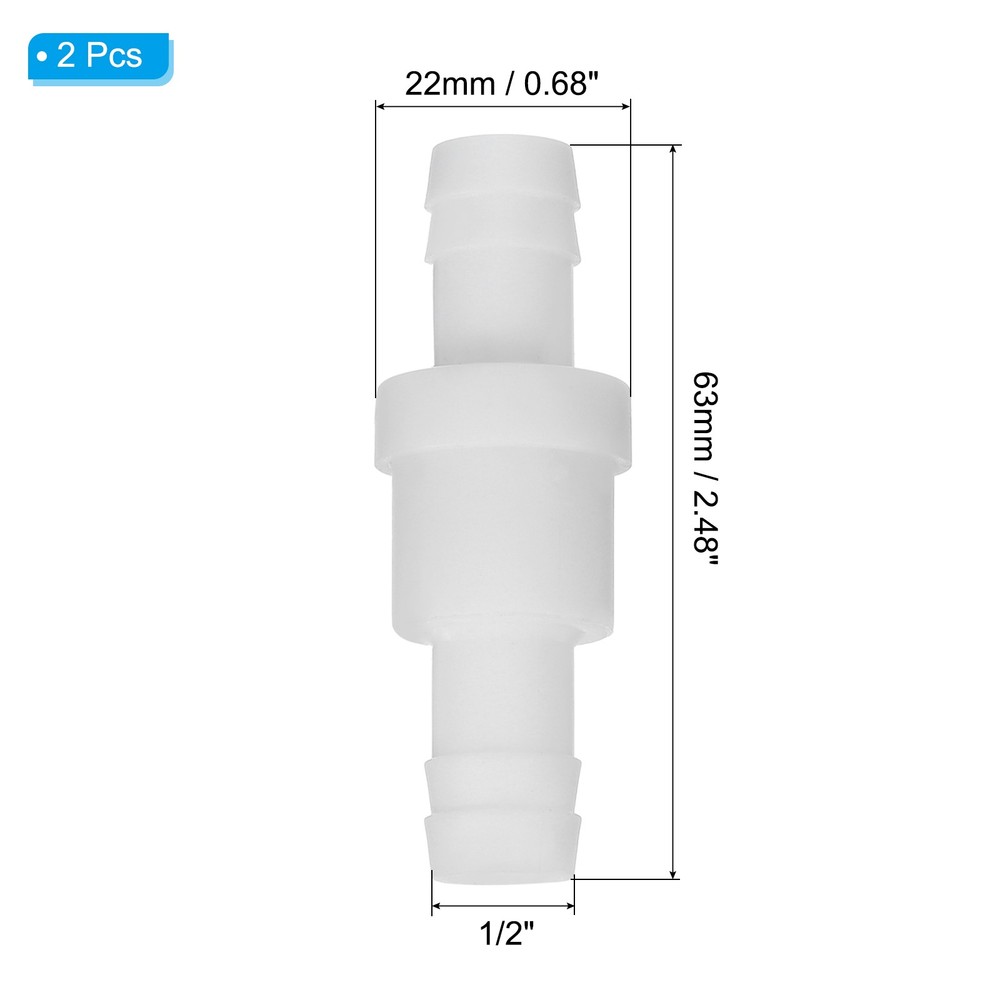 2 Pcs 1/2" Plastic One Way Inline Check Valve Barb Hose Non Return White