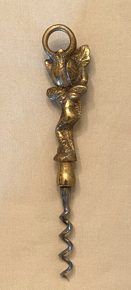 Vintage 1950's 4-Dimensional Brass PIXIE CORKSCREW with Hanging Ring