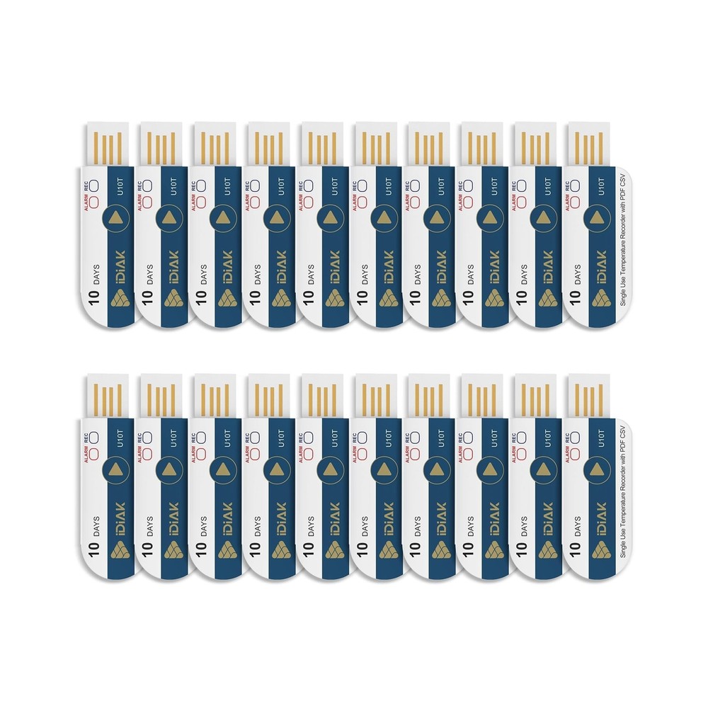 U10T 20 Pack USB Temperature Data Logger Single Use Temp Recorder with PDF an...