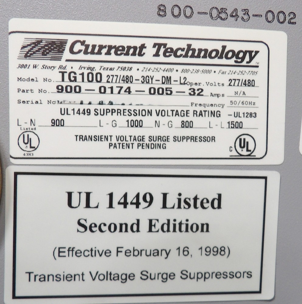 Current Technology 900-0174-005-32 TransGuard TG100 Surge Suppressor Working
