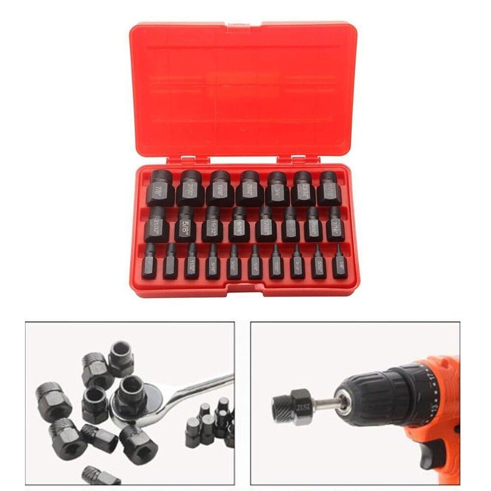 25Pcs Hex Head Multi-Spline Extractors Remove Tool Removes Broken Screws Bolts