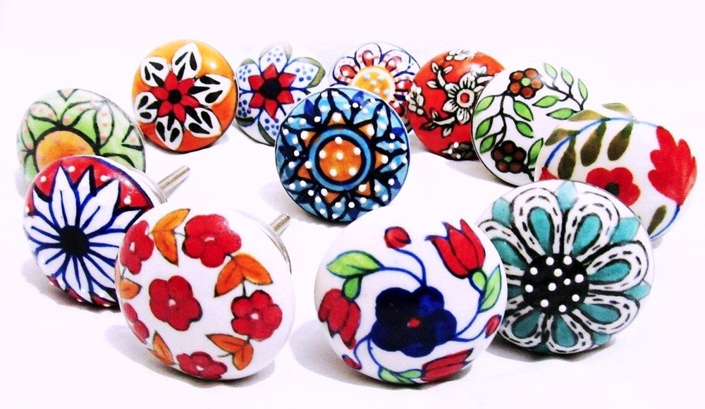Lot 50 PC Indian Boho handmade Ceramic Door Knobs Cabinet Drawer handle Pulls