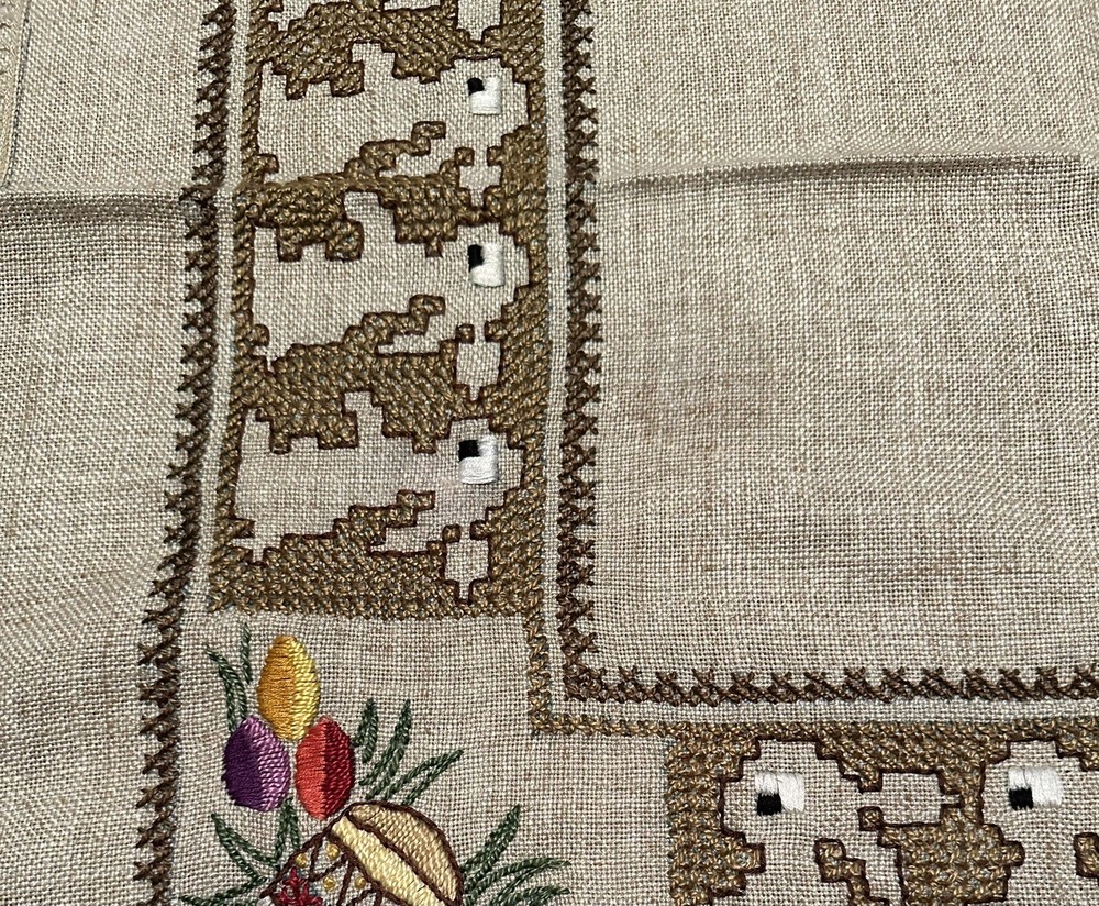 Easter Bunny Spring Embroidered Table Linen 32” X 32” “AS IS”