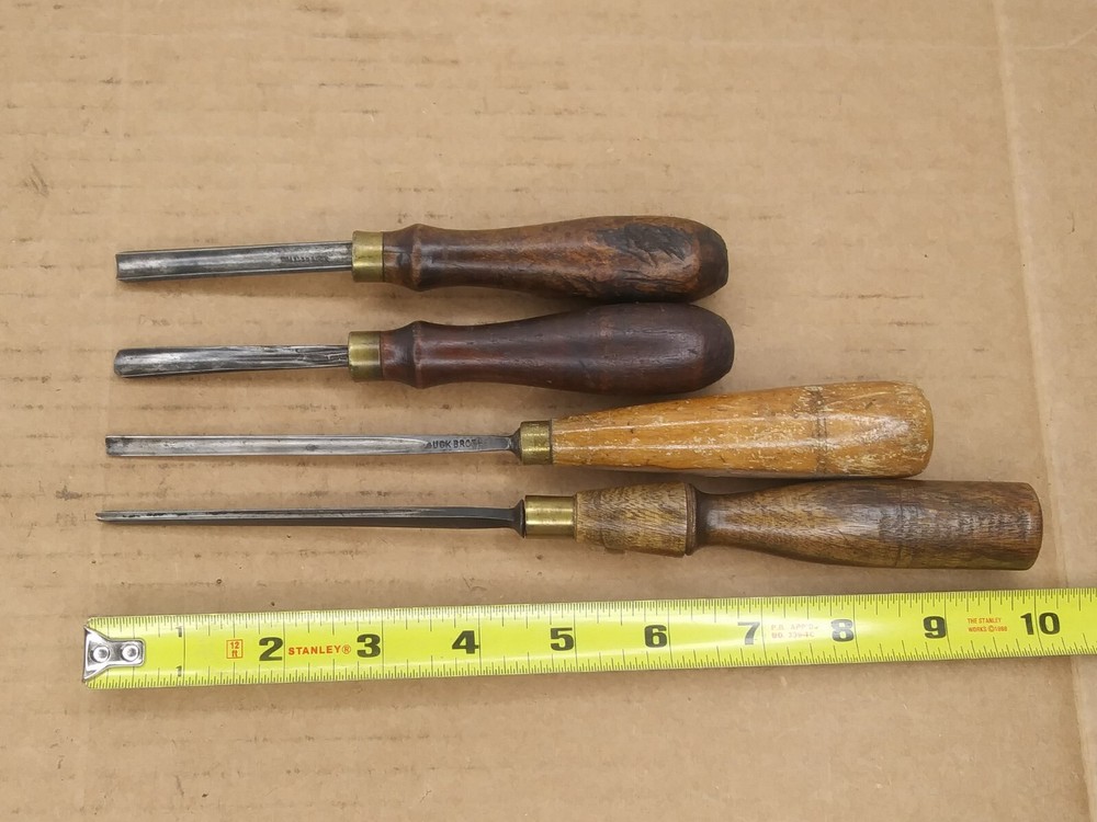 IV93 Lot of 4 Buck Gouges Chisels 3/16", (2) 5/16" & A Vee