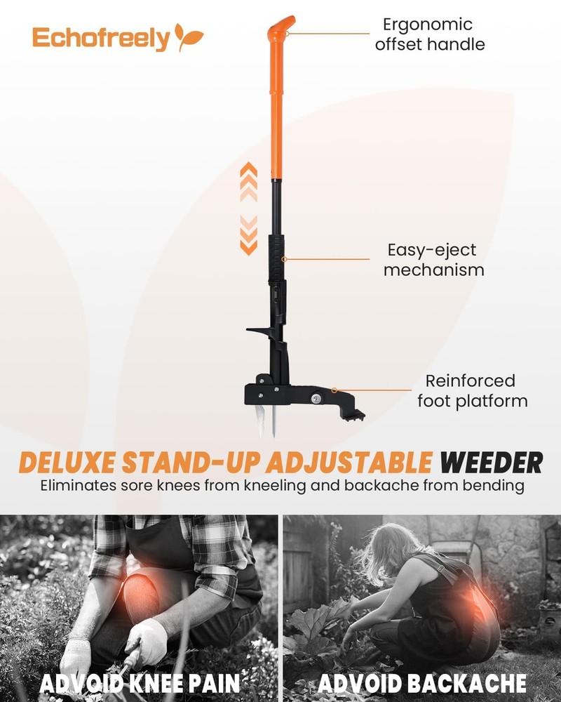 Weed Puller Tool - Adjustable 35"-46" Heavy Duty 4-Claw Stand-Up Weeder for Y...