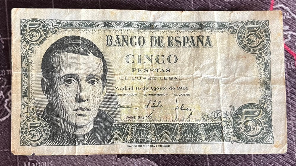 SPAIN 1951 5 PESETA NOTE
