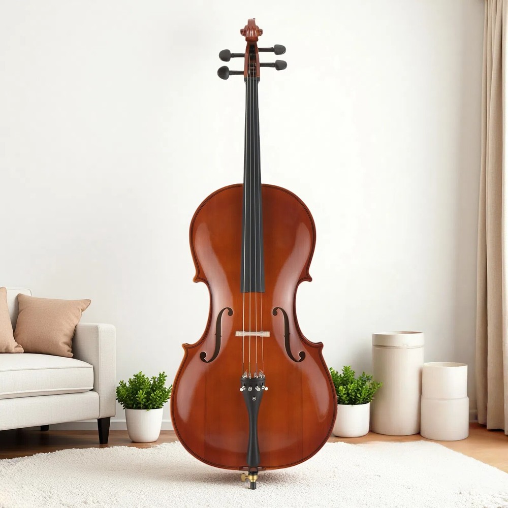 4/4 Full Size Solid Spruce Top Beginner Acoustic Cello Set - Bag Natural Bow
