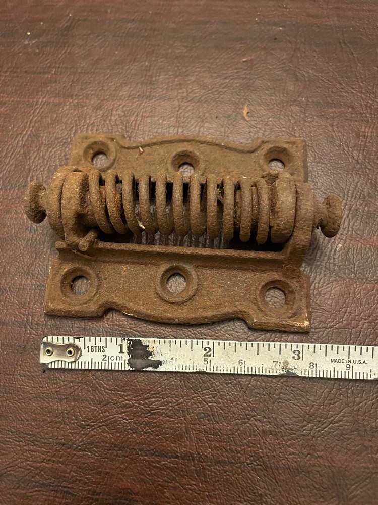 Antique Cast Iron Spring Loaded Screen Door Hinge Hardware Set Spring Exposed