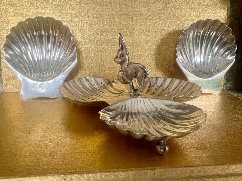 STERLING MEXICO 3/CLAM SHELL W/ HANDLE SERVER PLUS 2 INDIVIDUAL CLAM SHELLS