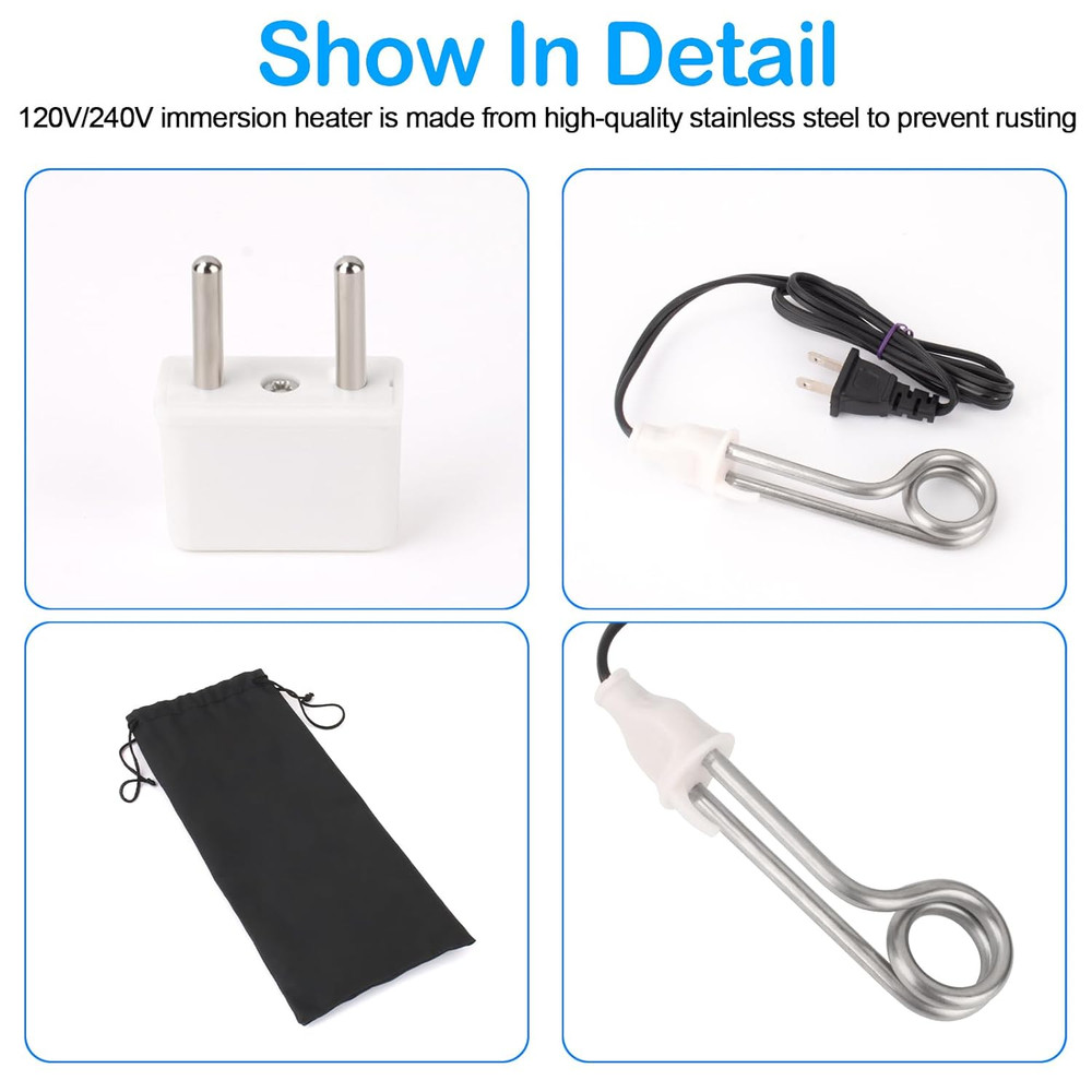 Immersion Water Heater 300W Electric Camping Accessories ，120/240V Dual Voltage