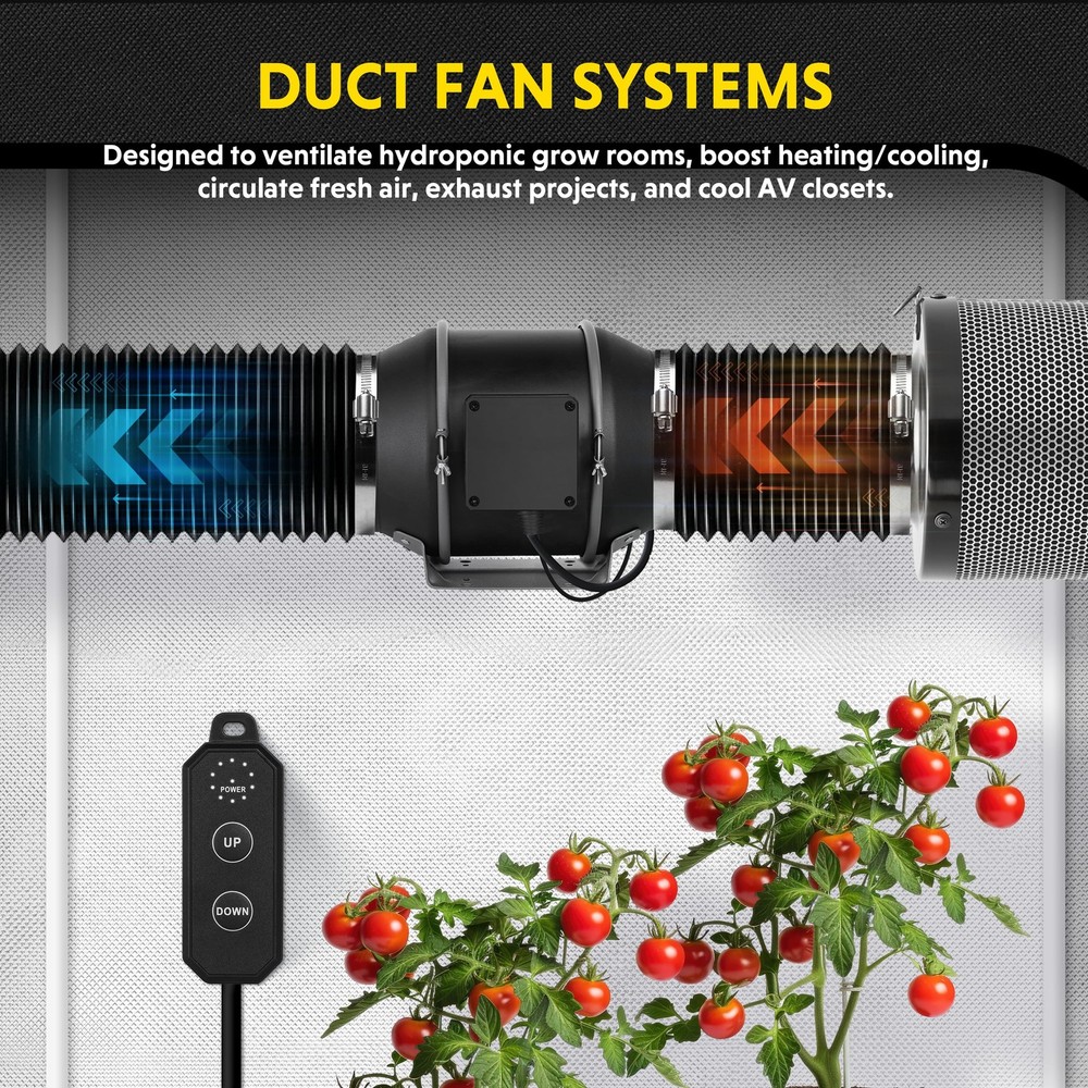 6” Inline Duct Fan, 405 CFM, 10-Speed Controller - Compact Ventilation Solution