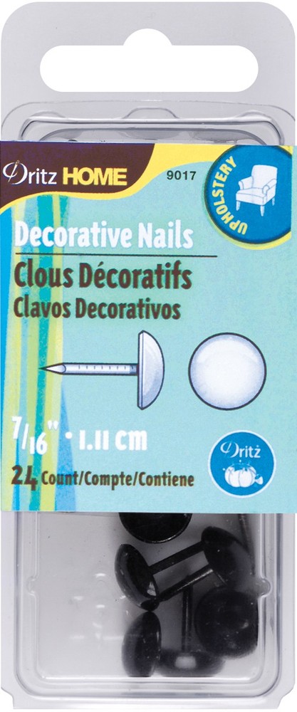 Dritz 9017 Upholstery Decorative Nails 7/16" 24/Pkg-Black Smooth Head