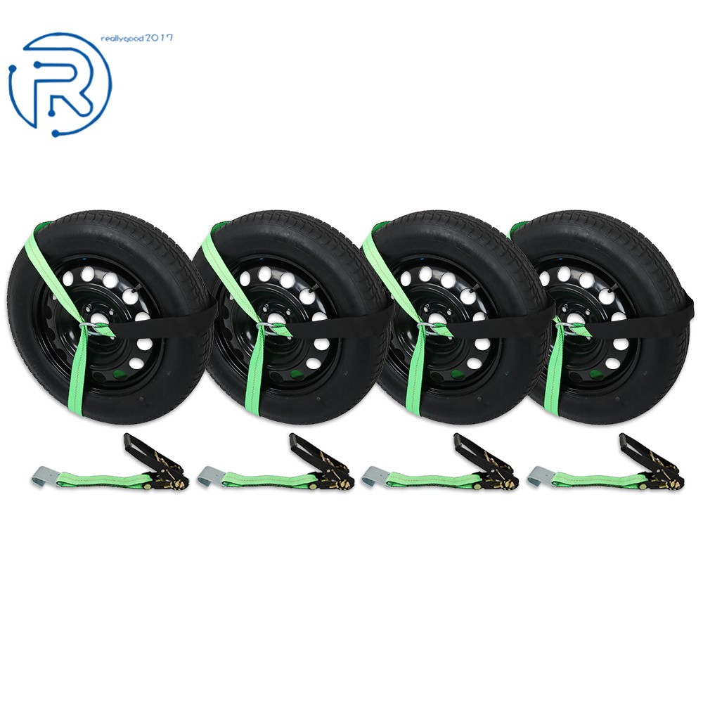 New Car Tie Down Green Polyester with Flat Hooks 3,300 Pound Safe Working Load