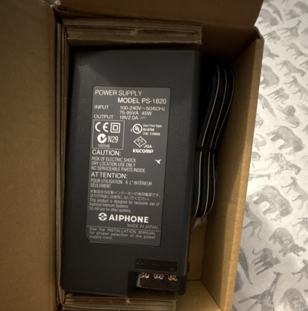 Aiphone PS-1820UL Adapter Power Supply for Intercom Systems 18V 2A