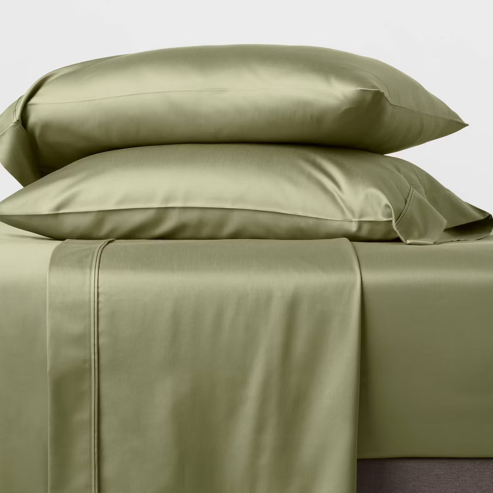 Twin/Twin XL Solid Performance 400 Thread Count Sheet Set Green - Threshold: