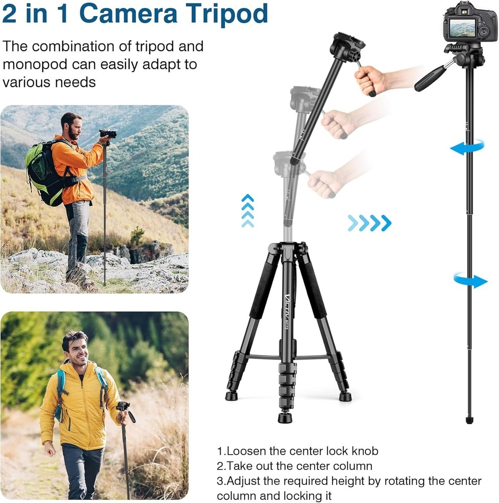 Tripod for Camera, 72" Tall Camera Tripod Monopod with Remote, Professional H...