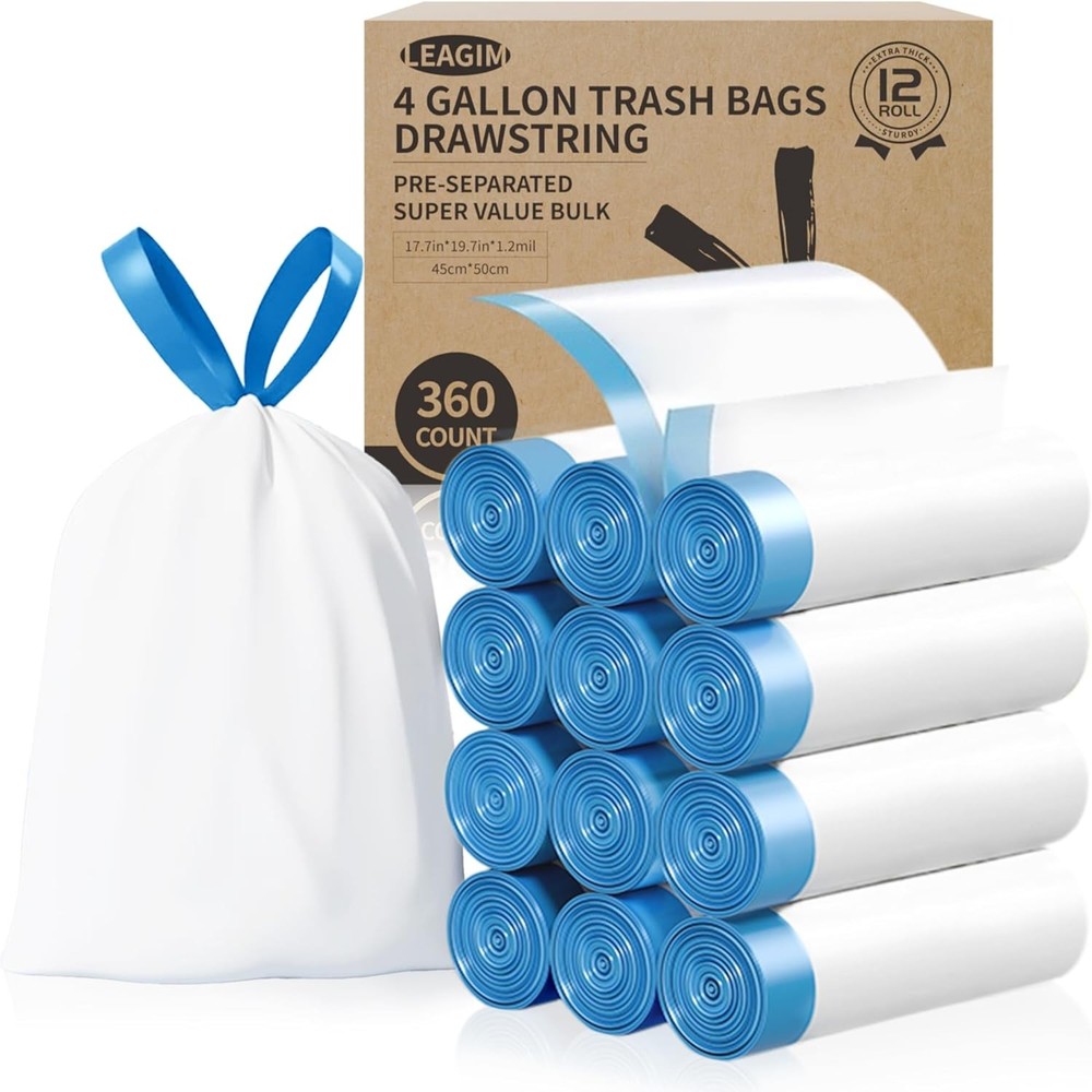 Small Trash Bags, -1.2 Mil Dstring Mini Garba Bags, White Plastic