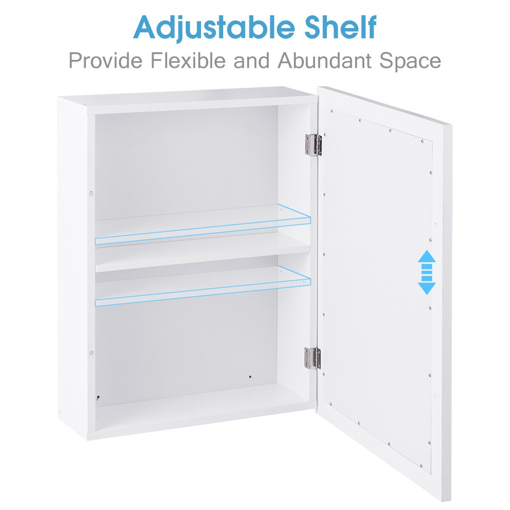 Bathroom Mirror Cabinet Wall Mounted Kitchen Medicine Storage w/Adjustable Shelf