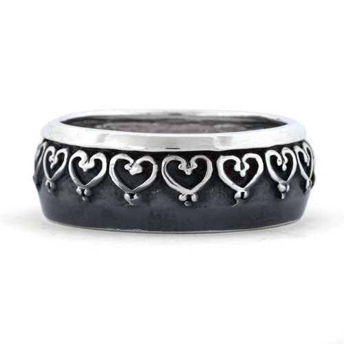 925 Sterling Silver Oxidized Heart Eternity Ring